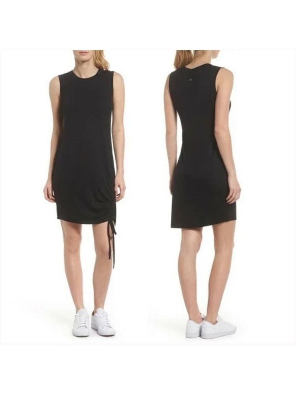 Zella Black Side-Ruched Sleeveless Dress Small | Adjustable Tie Athleisure NWT